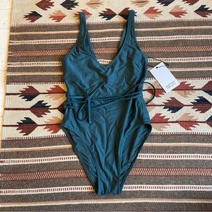 Girlfriend Collective Sea Isla Wrap Tie One Piece